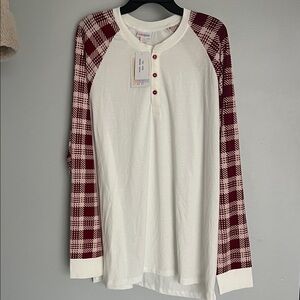 LuLaRoe Long Sleeve Shirt with Red Plaid Accents